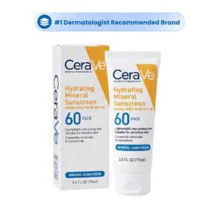 CeraVe Hydrating Mineral Sunscreen SPF 60 Face – 2.5 oz